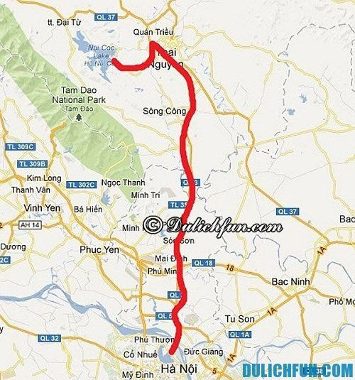 Bản đồ đường đi từ Hà Nội đến Hồ Núi Cốc
