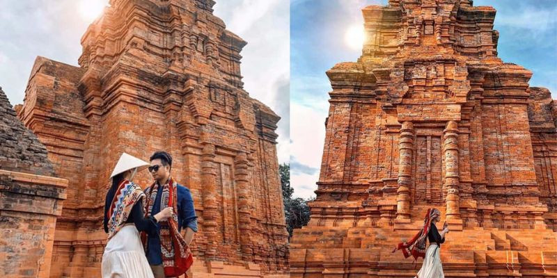 Hóa thân thành người Chăm bên cạnh tháp Poshanư